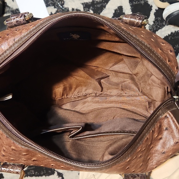 Brown Crocodile US Polo Embossed Leather Handbag - Picture 11 of 12